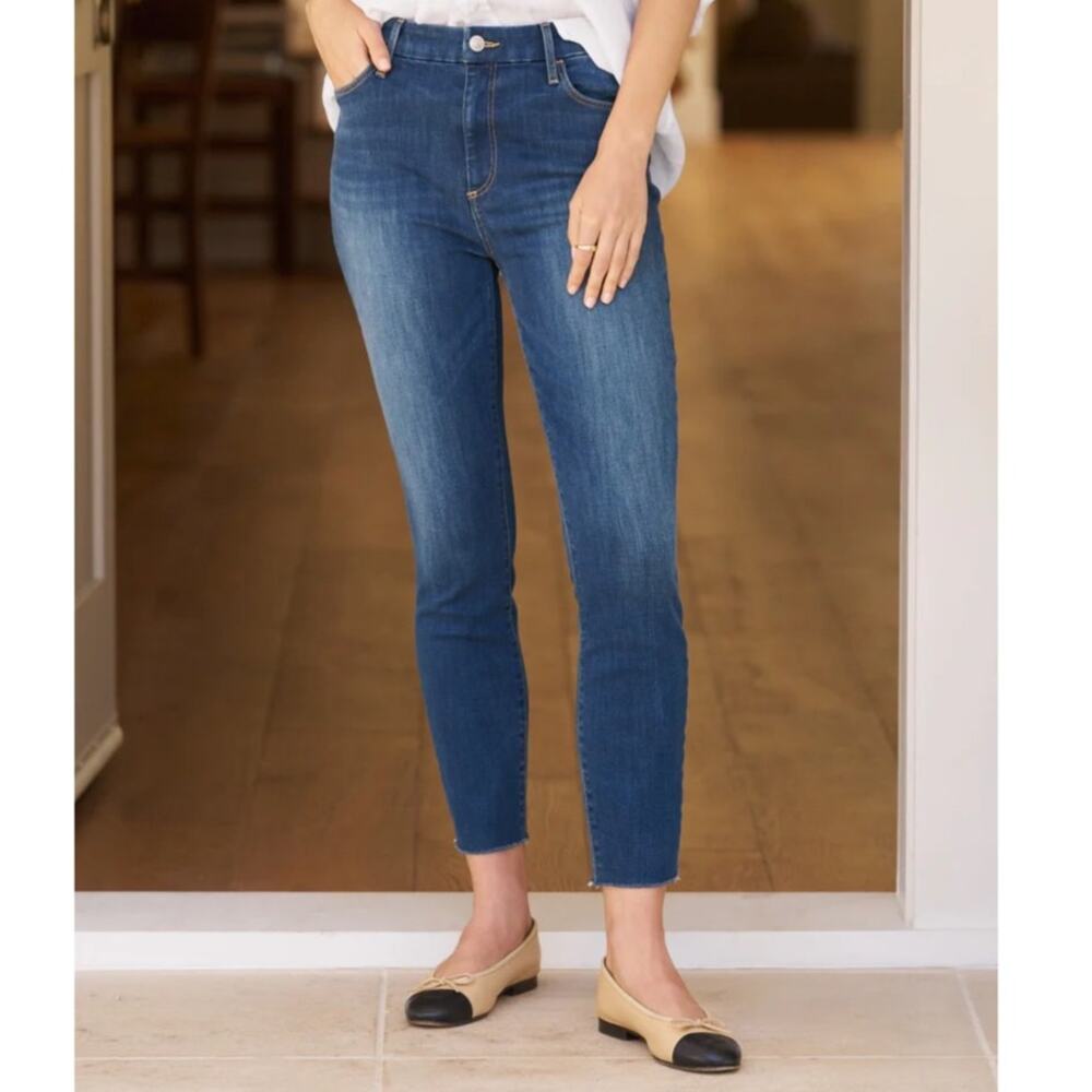 Frank & Eileen Sligo Skinny Ankle Jean Sz 31 Dark Blue Stretch Fray Hem Mid Rise